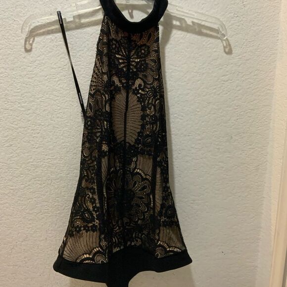 Majorelle Revolve Sarah Black Floral Print Lace Halter Open Back Bodysuit size S - Picture 5 of 10